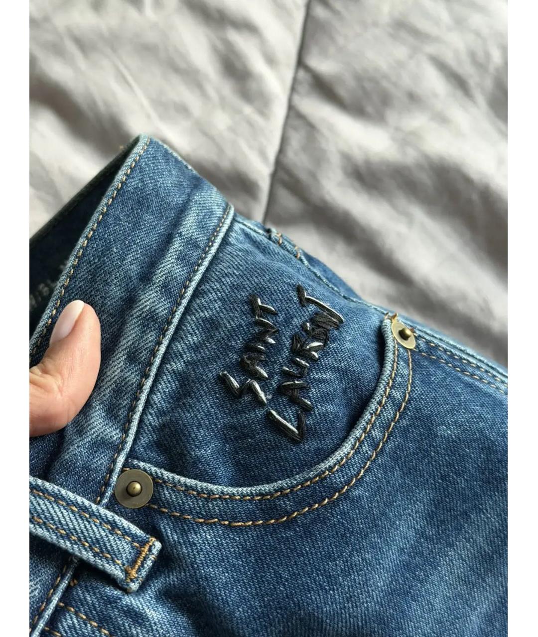 SAINT LAURENT Синие хлопковые прямые джинсы, фото 6