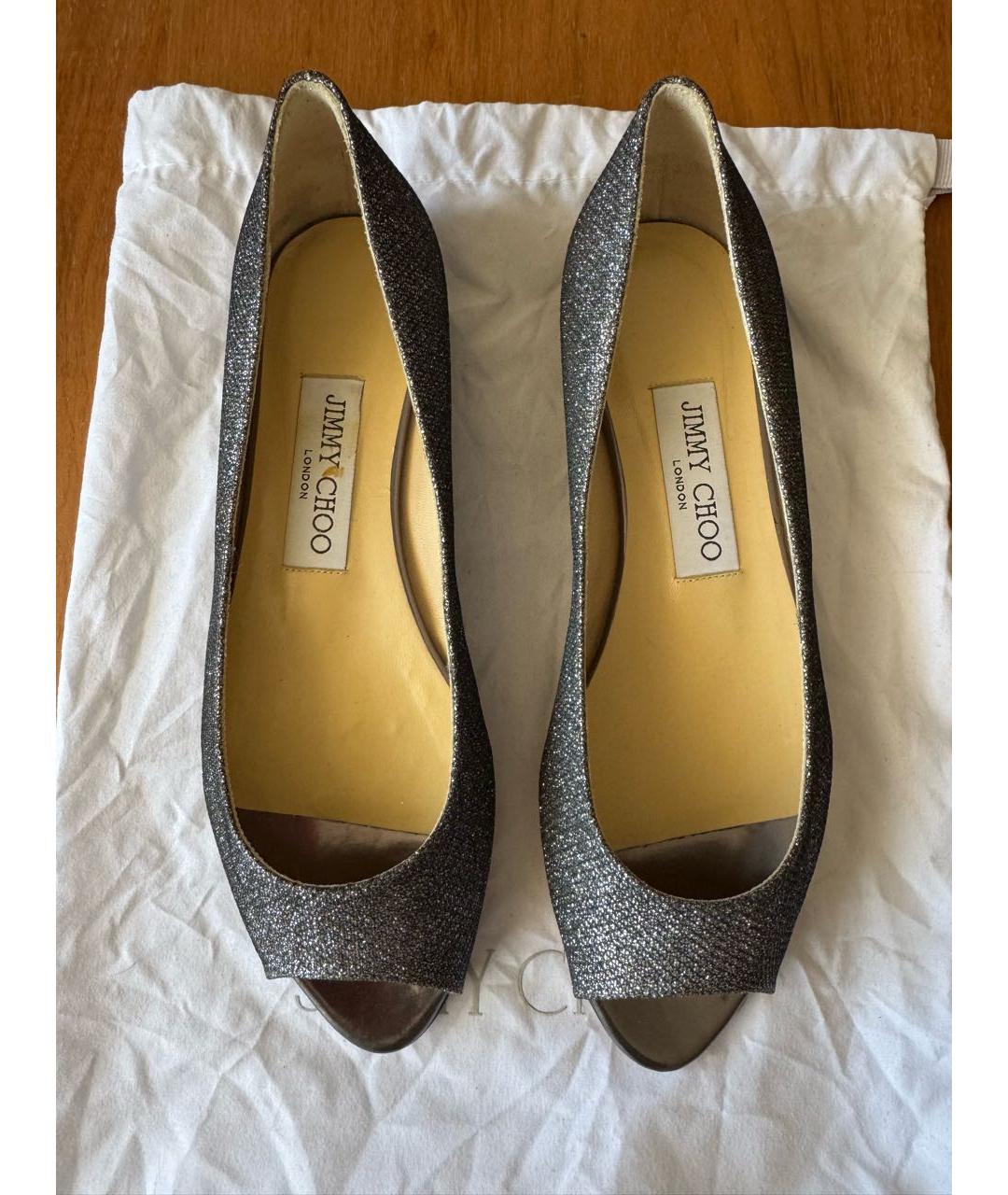 JIMMY CHOO Серебряные кожаные балетки, фото 3