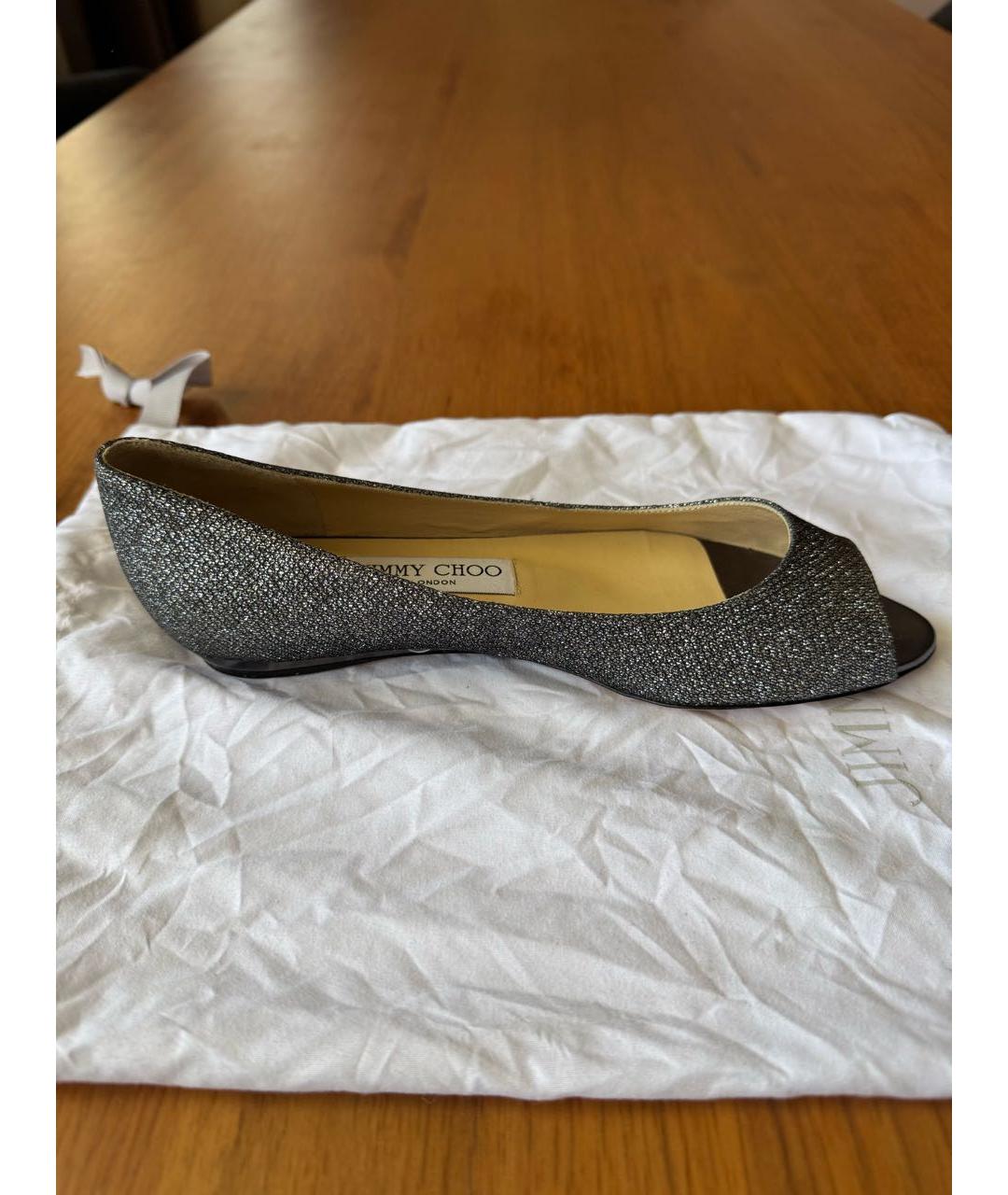 JIMMY CHOO Серебряные кожаные балетки, фото 7