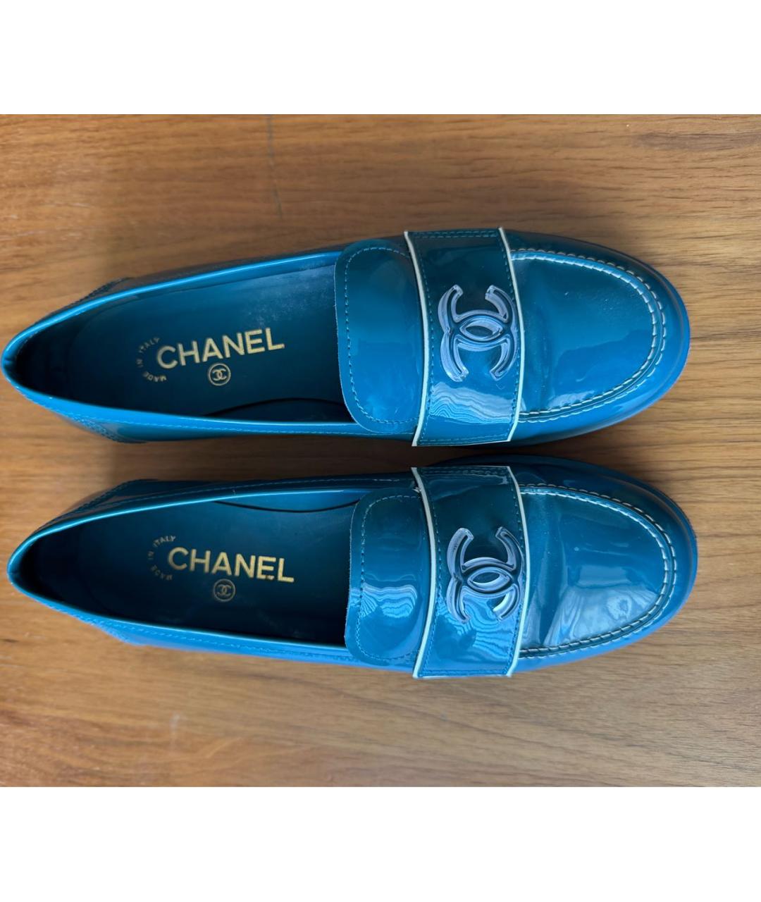 CHANEL Бирюзовые кожаные лоферы, фото 2