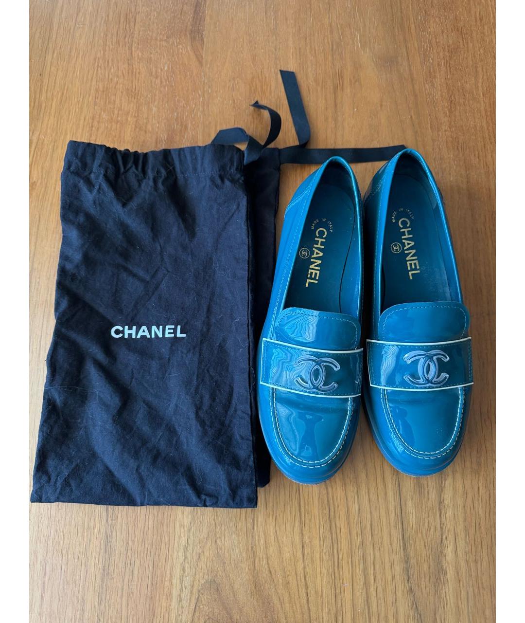 CHANEL Бирюзовые кожаные лоферы, фото 3