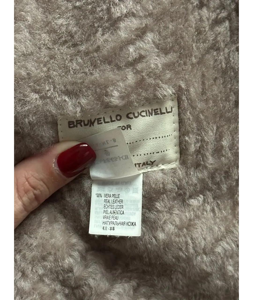 BRUNELLO CUCINELLI Бежевая кожаная дубленка, фото 7