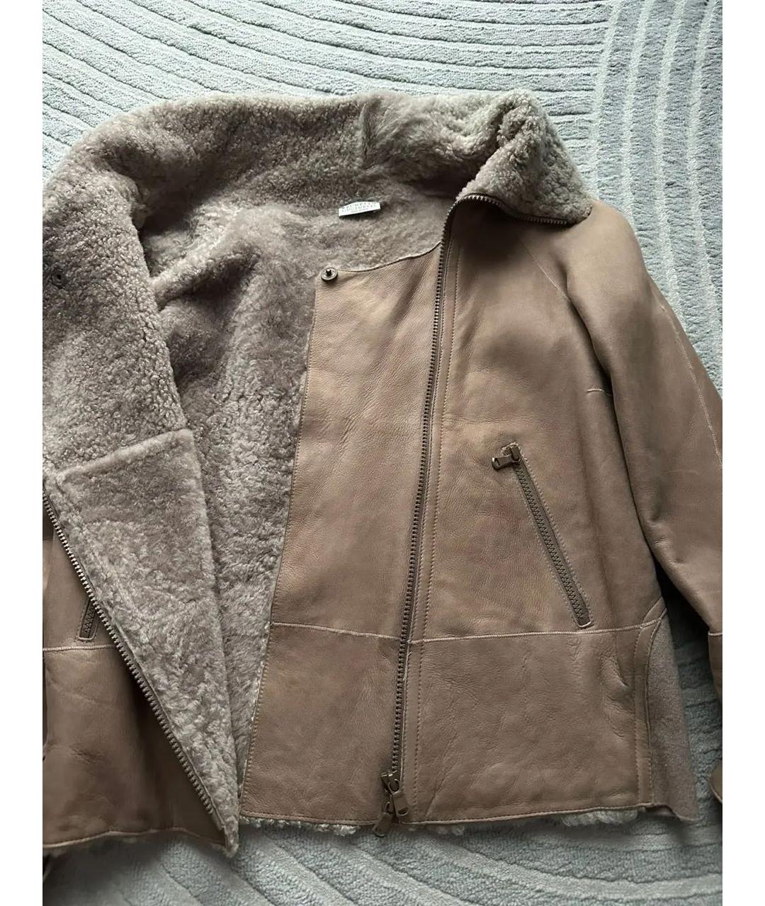 BRUNELLO CUCINELLI Бежевая кожаная дубленка, фото 6