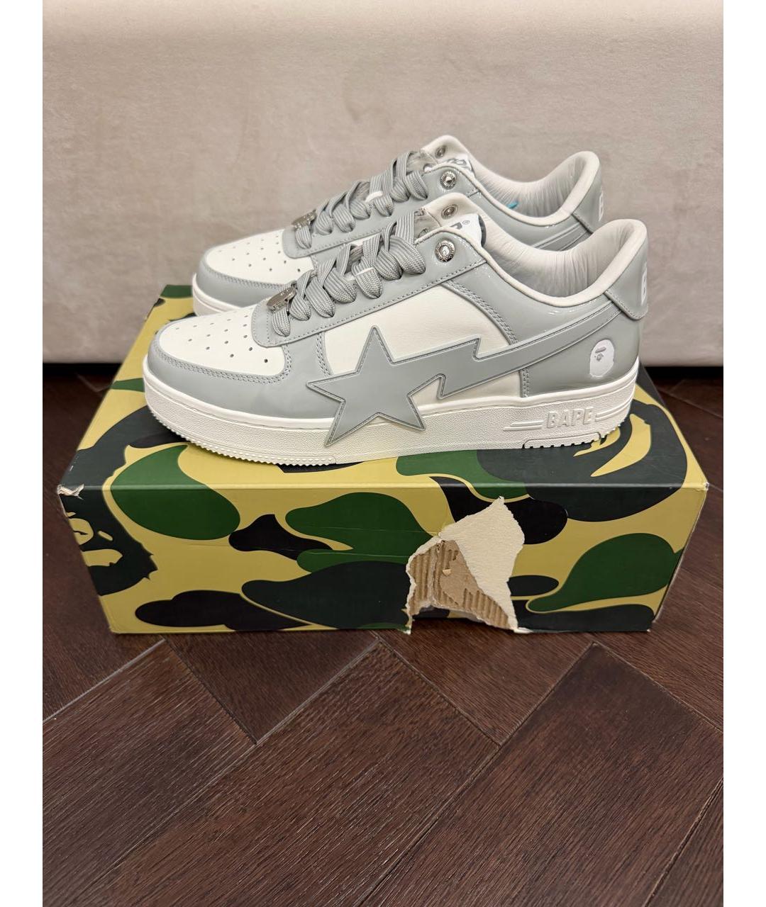 BAPE Серые кожаные низкие кроссовки / кеды, фото 8