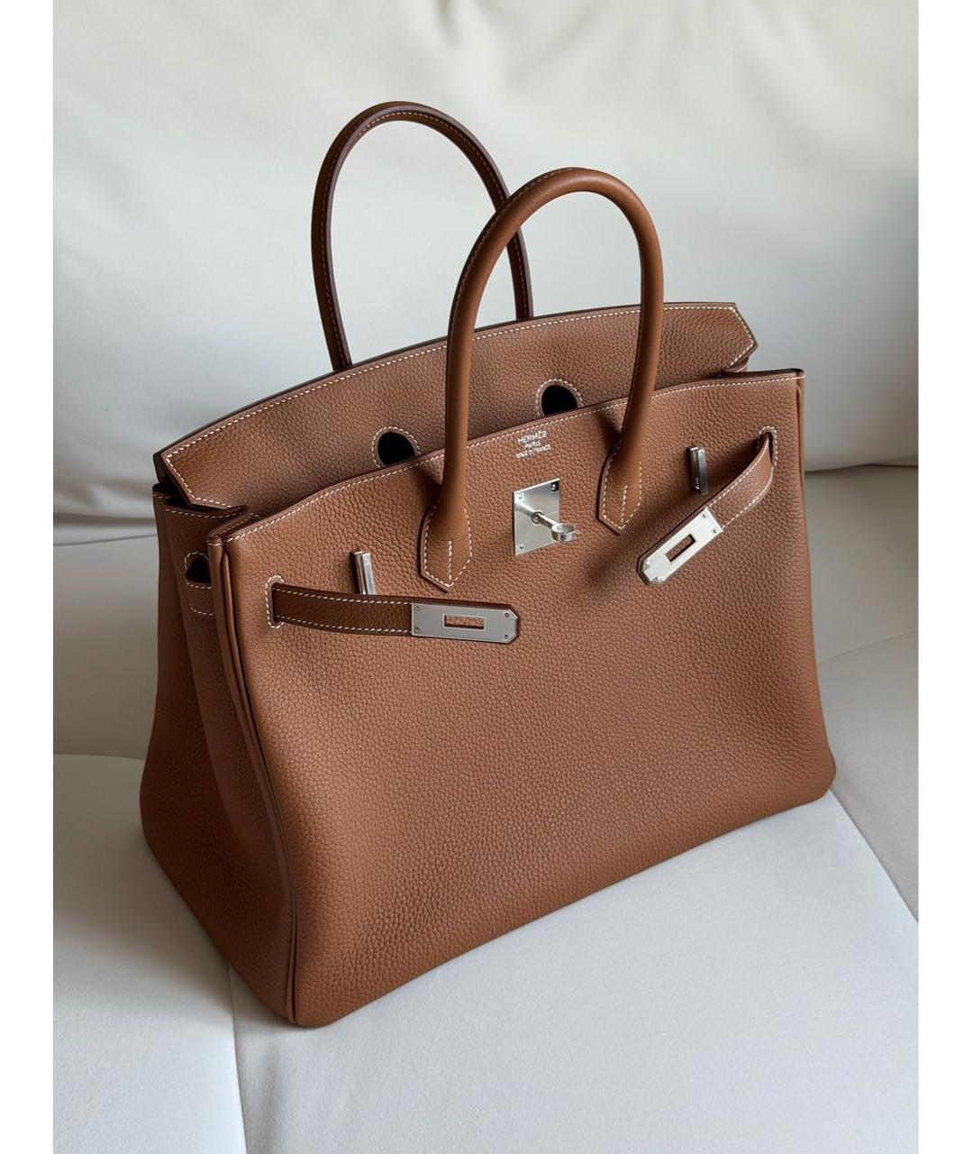 HERMES Коричневая кожаная сумка с короткими ручками, фото 2