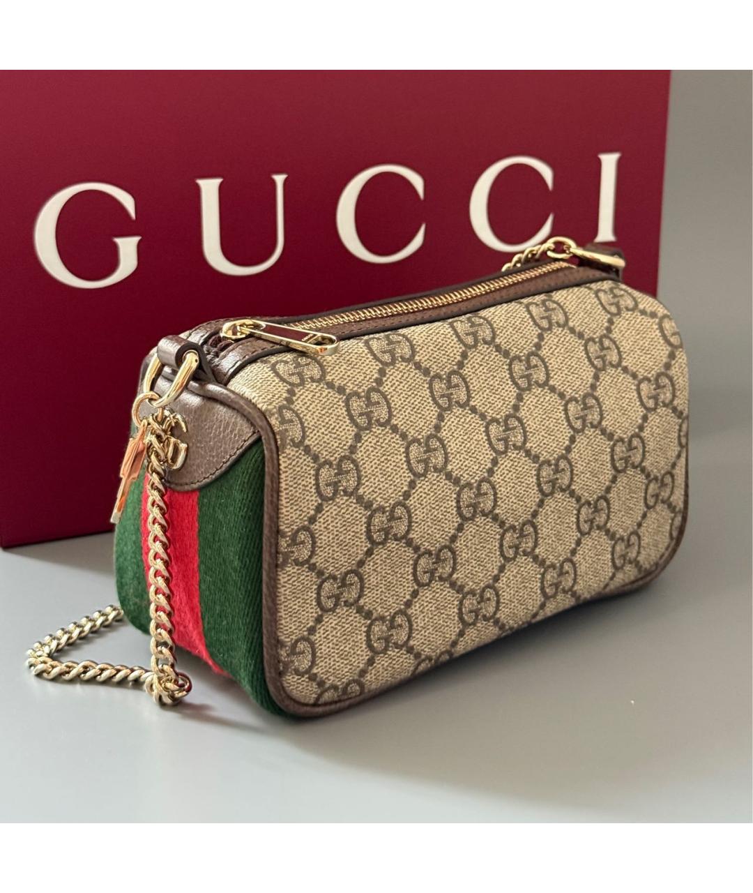 GUCCI Бежевая сумка через плечо из канвы, фото 2