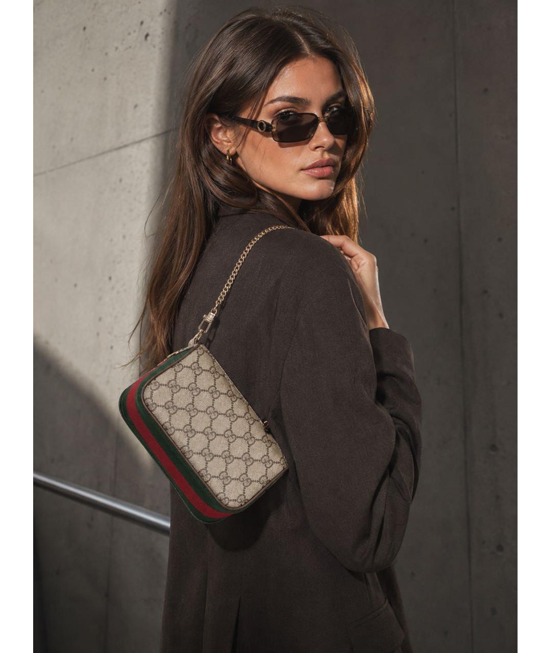 GUCCI Бежевая сумка через плечо из канвы, фото 4