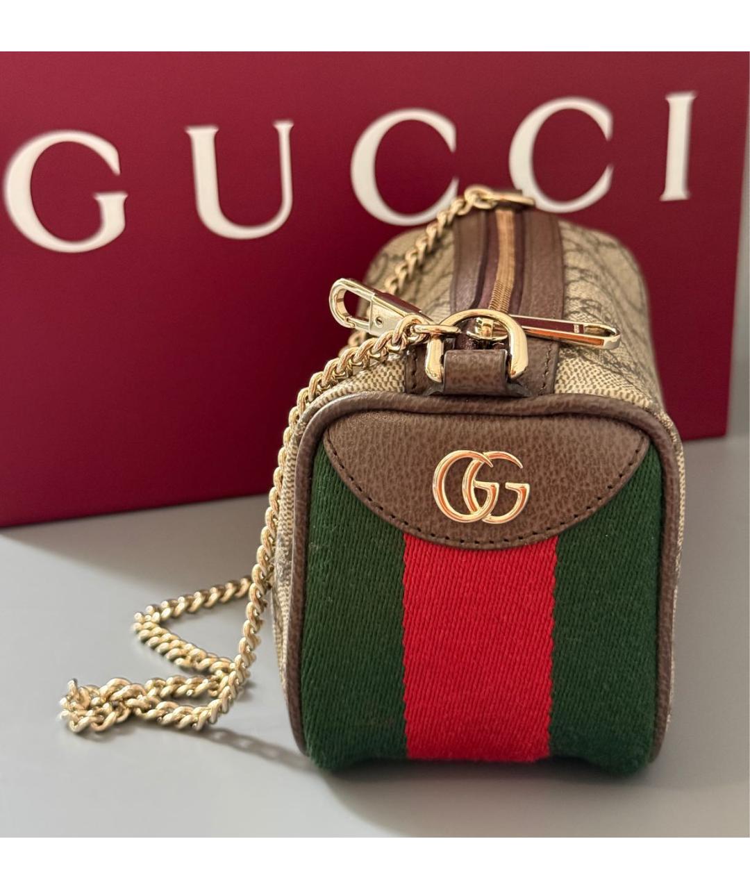GUCCI Бежевая сумка через плечо из канвы, фото 5
