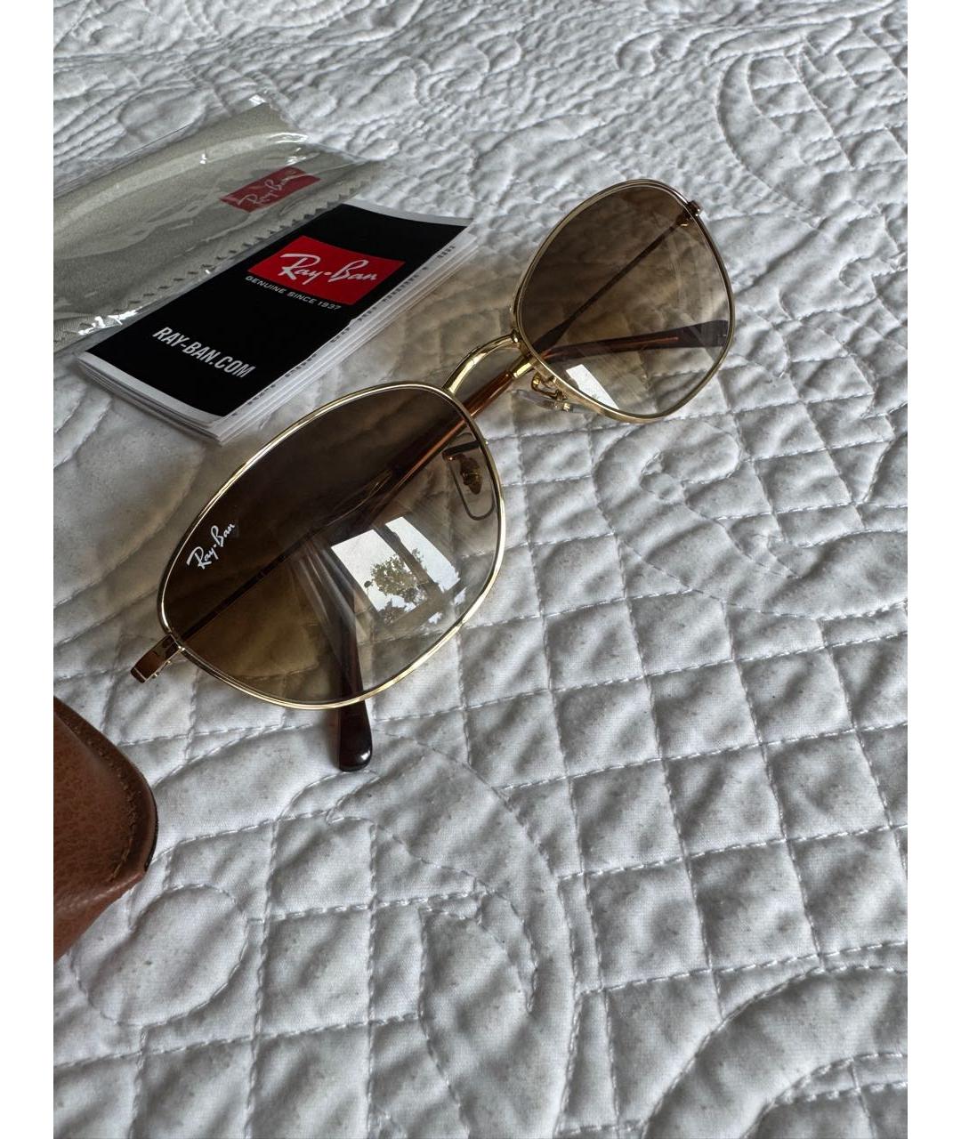 RAY BAN Коричневые металлические солнцезащитные очки, фото 2