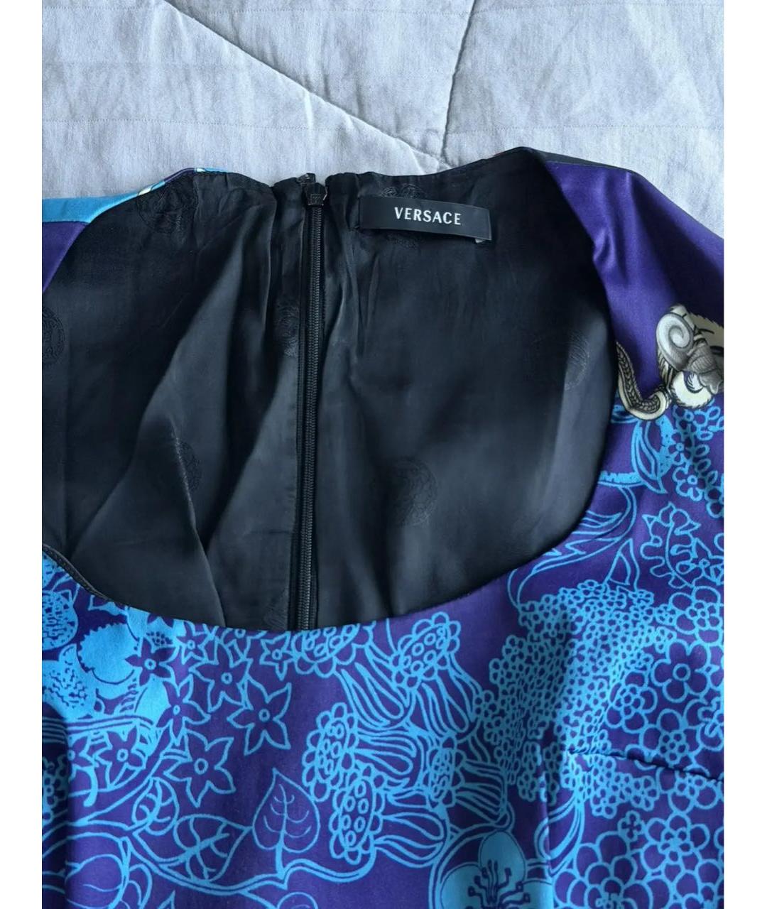 VERSACE Синее вискозное коктейльное платье, фото 3