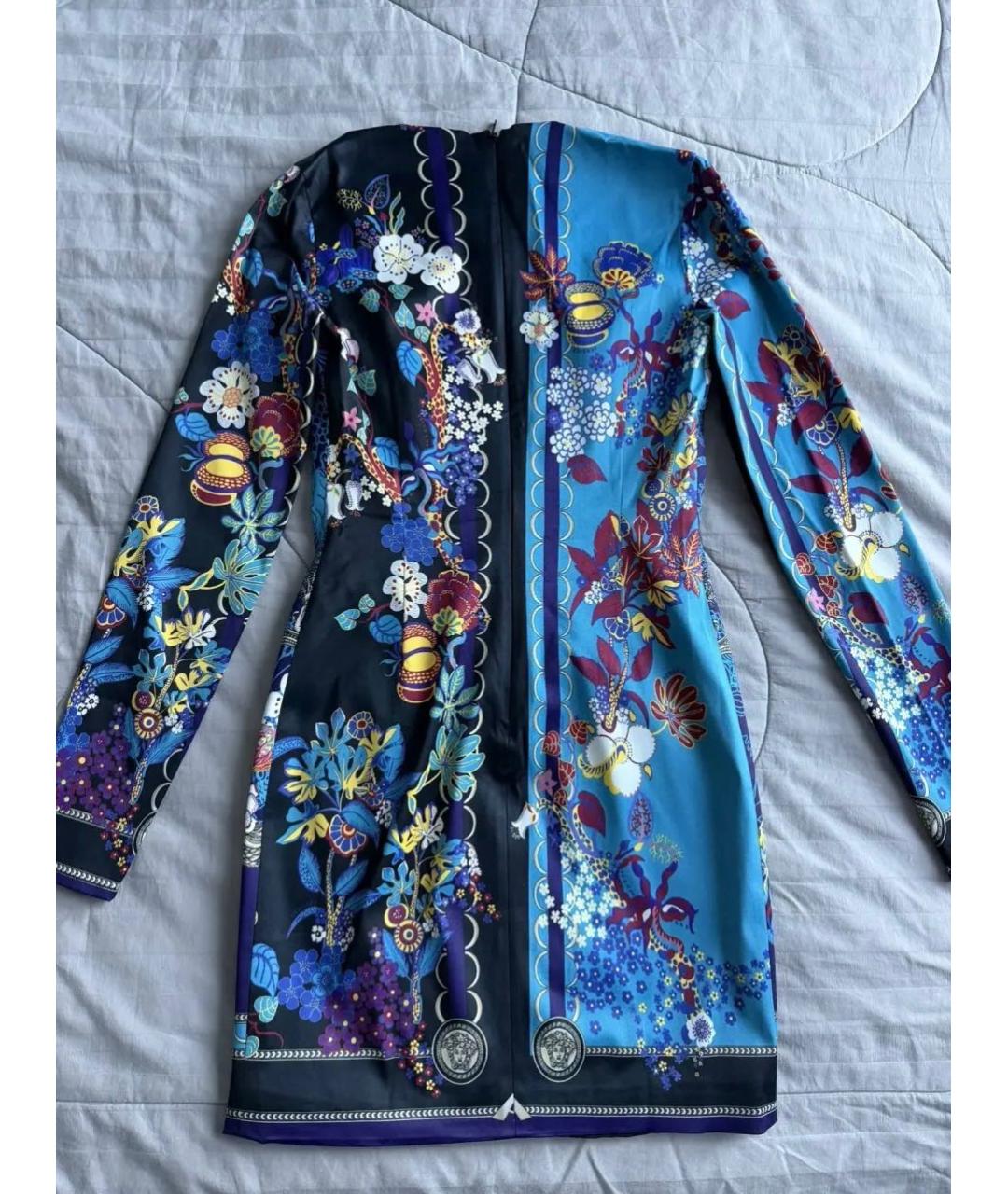 VERSACE Синее вискозное коктейльное платье, фото 2