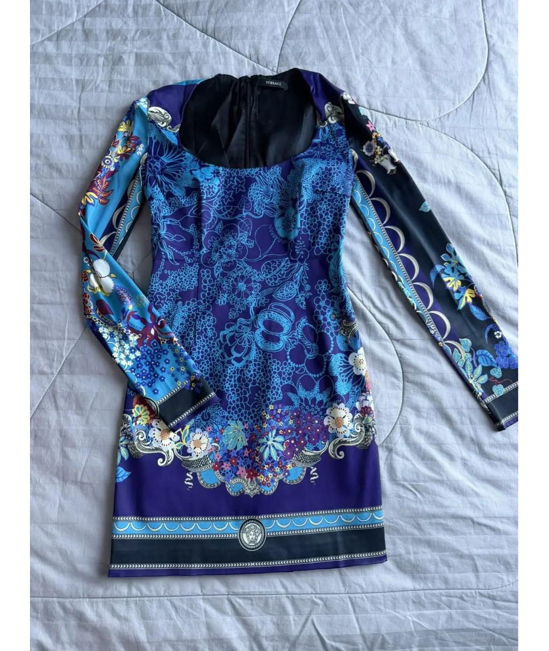 VERSACE Синее вискозное коктейльное платье, фото 9