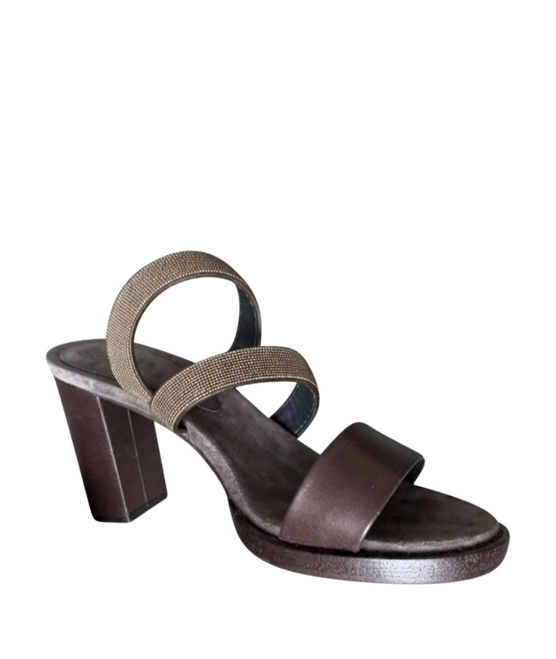 BRUNELLO CUCINELLI Коричневые кожаные босоножки, фото 1