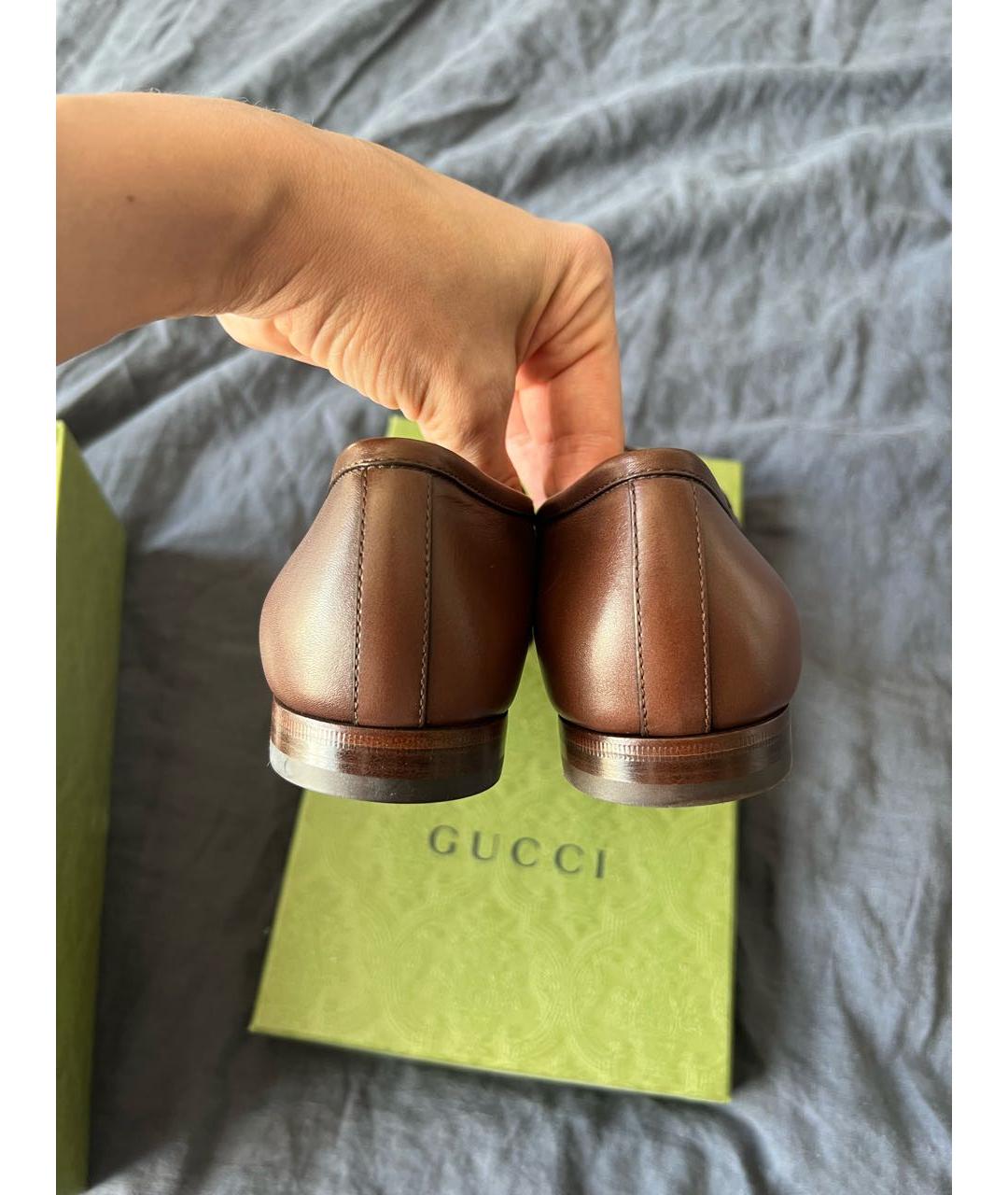 GUCCI Коричневые кожаные лоферы, фото 4