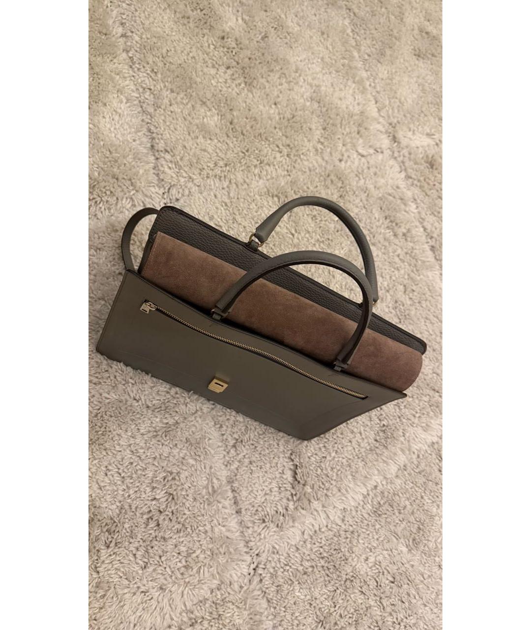 FURLA Антрацитовая кожаная сумка с короткими ручками, фото 6