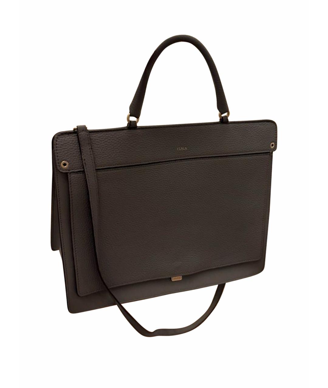 FURLA Антрацитовая кожаная сумка с короткими ручками, фото 1