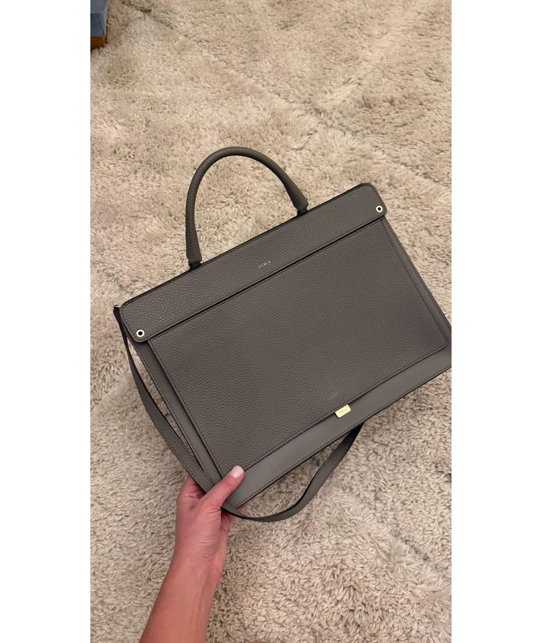 FURLA Антрацитовая кожаная сумка с короткими ручками, фото 4