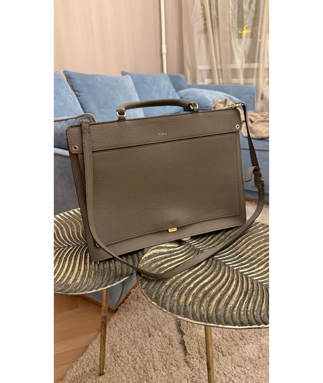FURLA Антрацитовая кожаная сумка с короткими ручками, фото 5