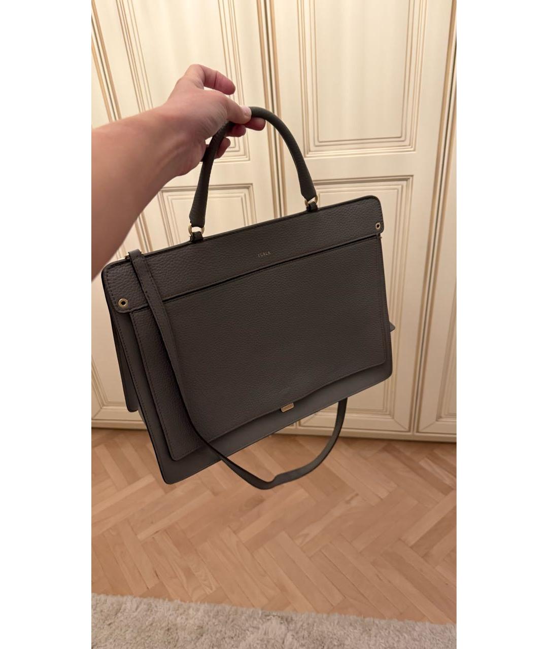 FURLA Антрацитовая кожаная сумка с короткими ручками, фото 9