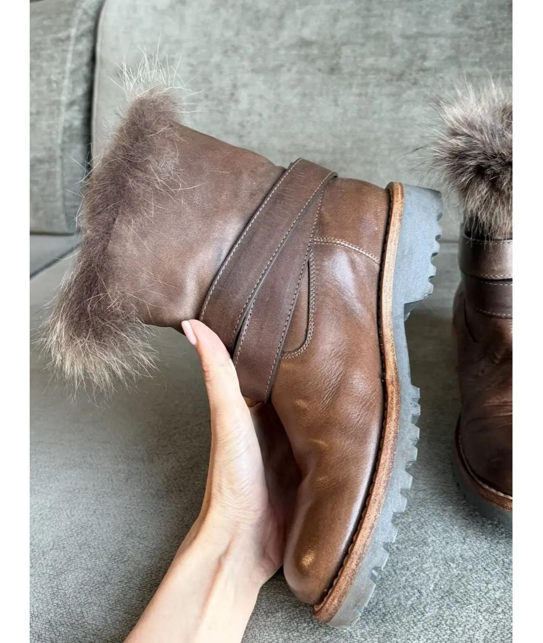 BRUNELLO CUCINELLI Коричневые кожаные ботинки, фото 7