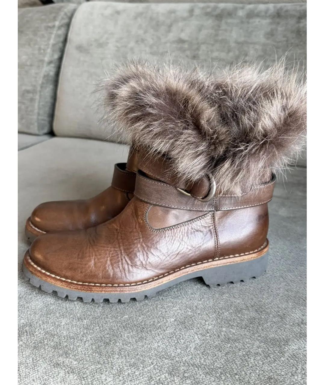 BRUNELLO CUCINELLI Коричневые кожаные ботинки, фото 8