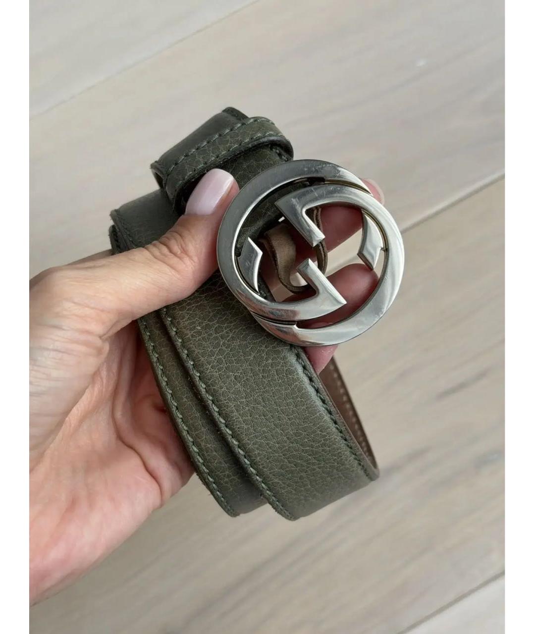 GUCCI Хаки кожаный ремень, фото 9