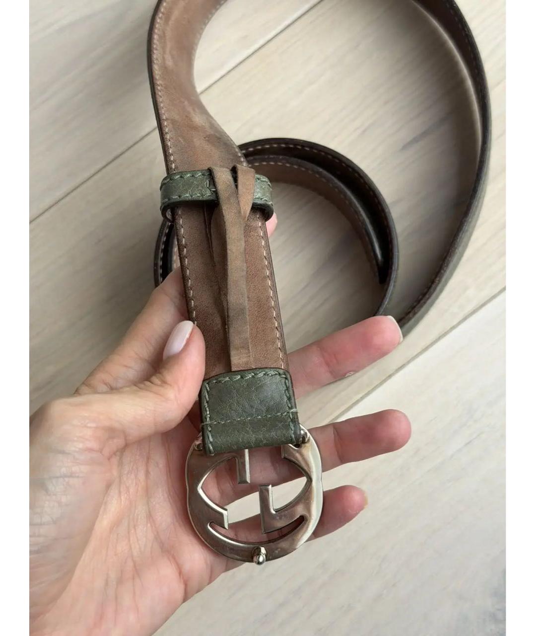 GUCCI Хаки кожаный ремень, фото 7