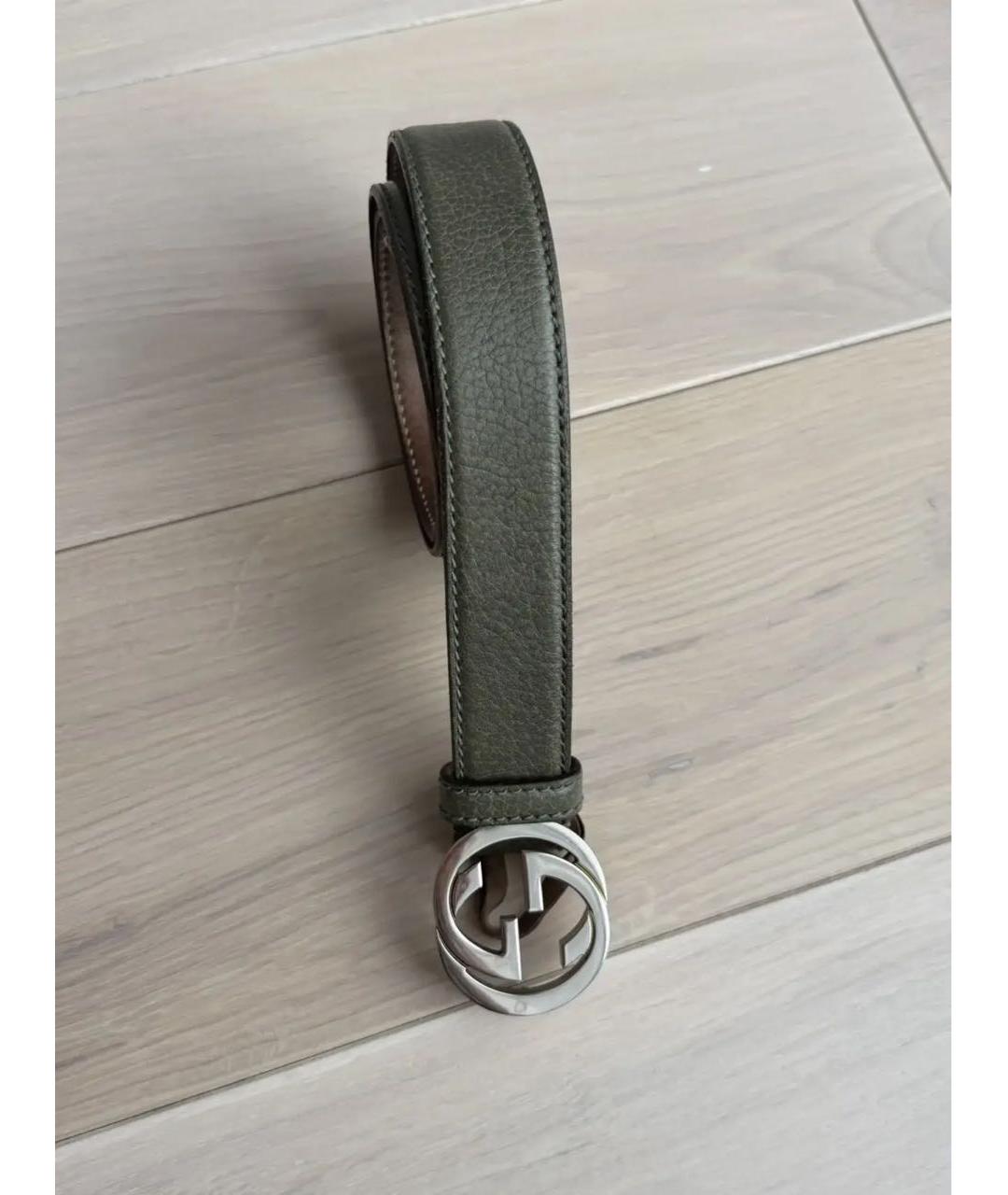 GUCCI Хаки кожаный ремень, фото 2
