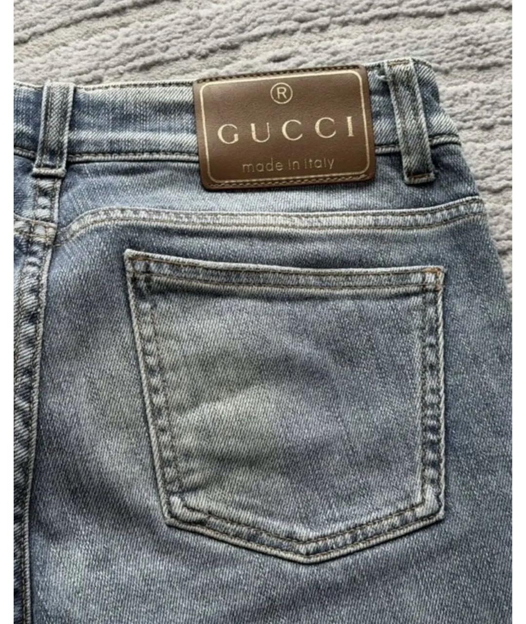 GUCCI Синие хлопко-эластановые прямые джинсы, фото 4