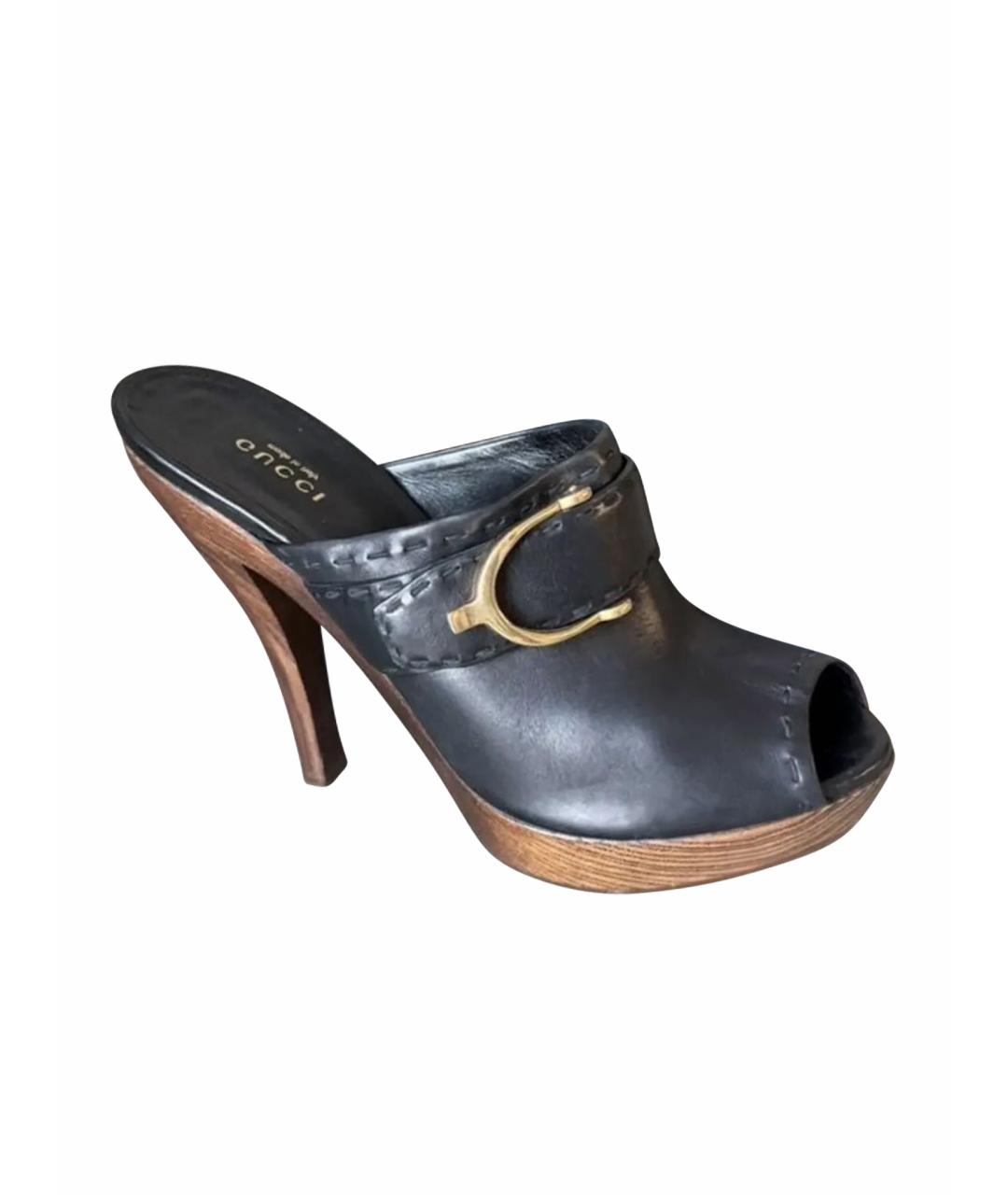 GUCCI Черные кожаные сабо, фото 1