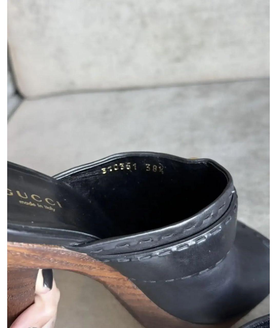 GUCCI Черные кожаные сабо, фото 3