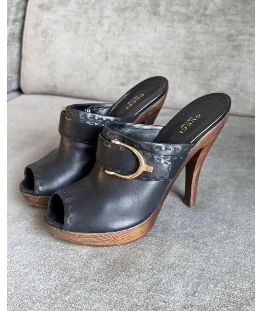 GUCCI Черные кожаные сабо, фото 9