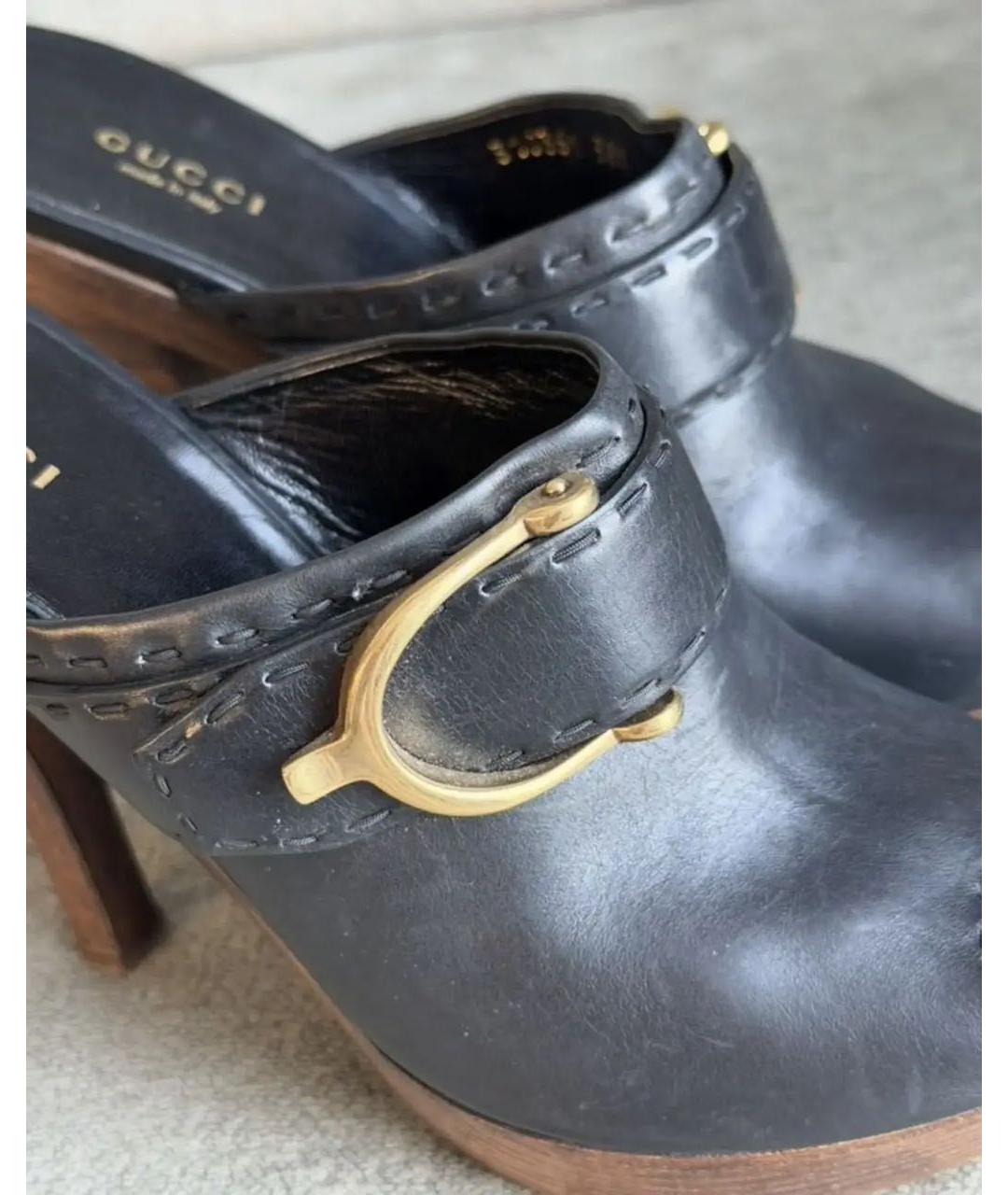 GUCCI Черные кожаные сабо, фото 5
