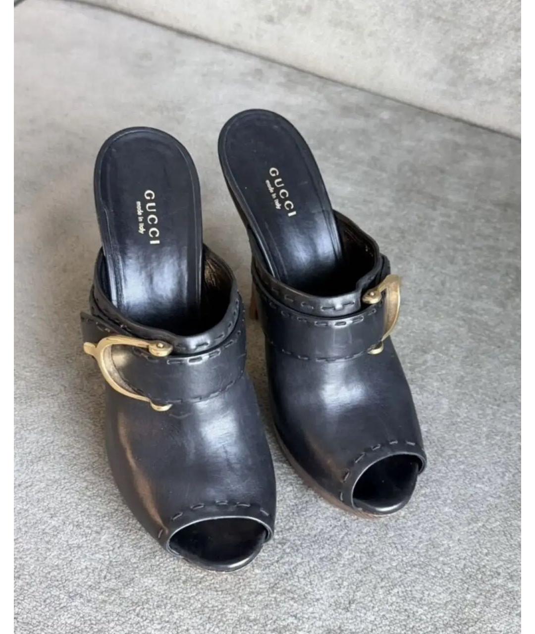 GUCCI Черные кожаные сабо, фото 2
