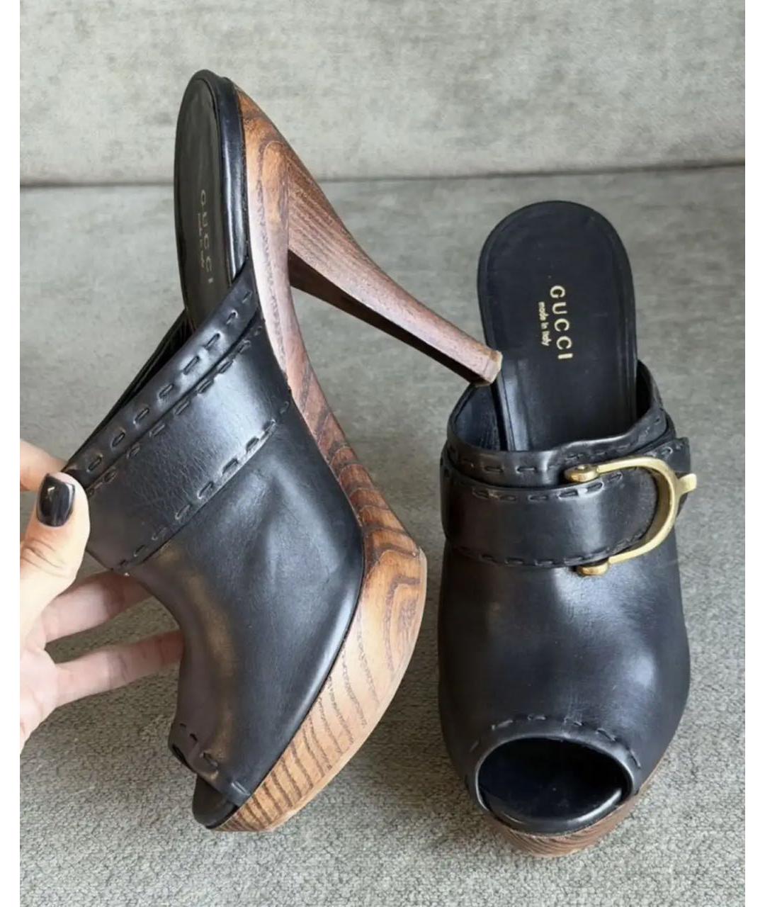 GUCCI Черные кожаные сабо, фото 7