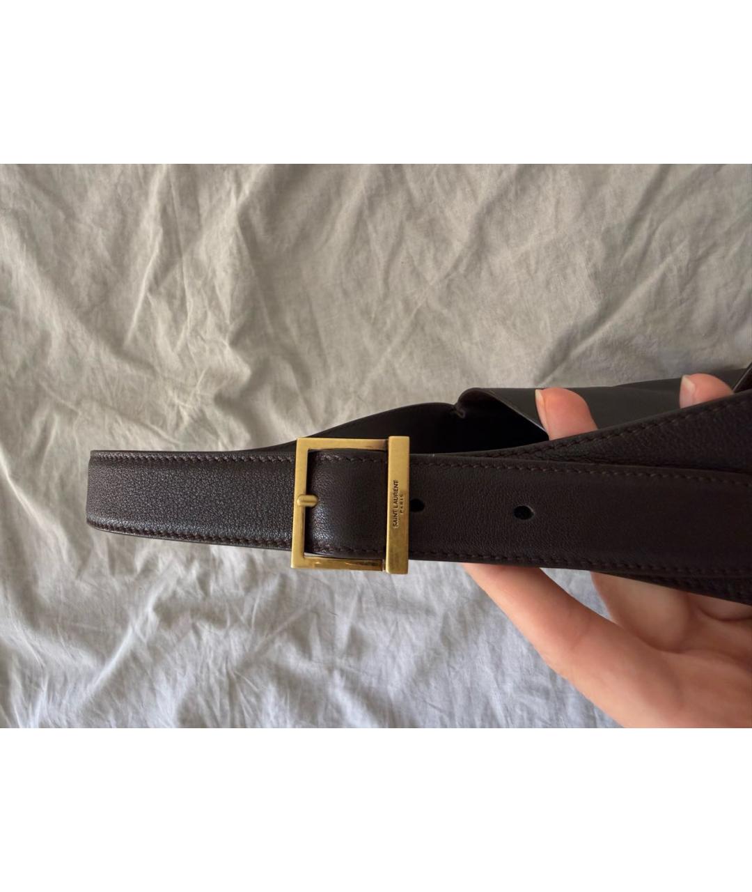 SAINT LAURENT Коричневая кожаная сумка тоут, фото 3