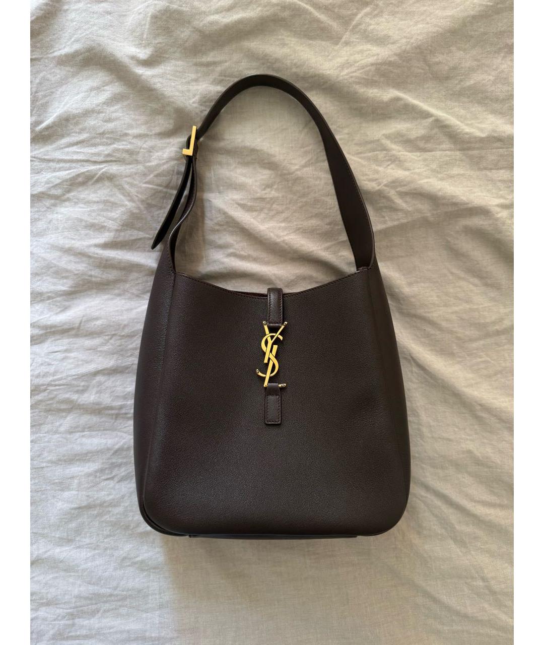 SAINT LAURENT Коричневая кожаная сумка тоут, фото 7