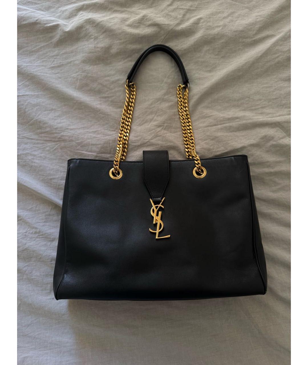 SAINT LAURENT Черная кожаная сумка тоут, фото 6