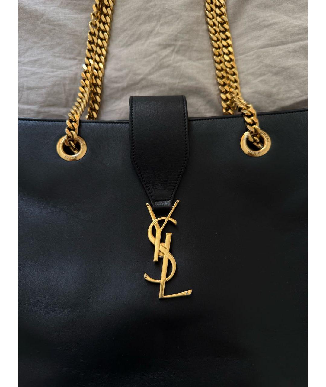 SAINT LAURENT Черная кожаная сумка тоут, фото 2