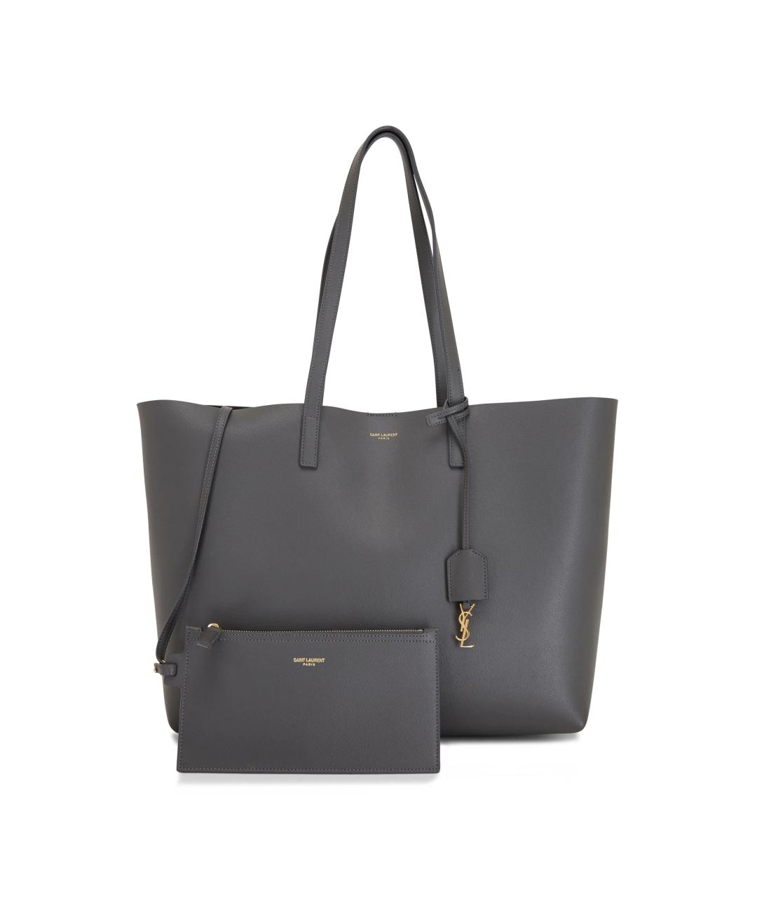 SAINT LAURENT Серая кожаная сумка тоут, фото 5