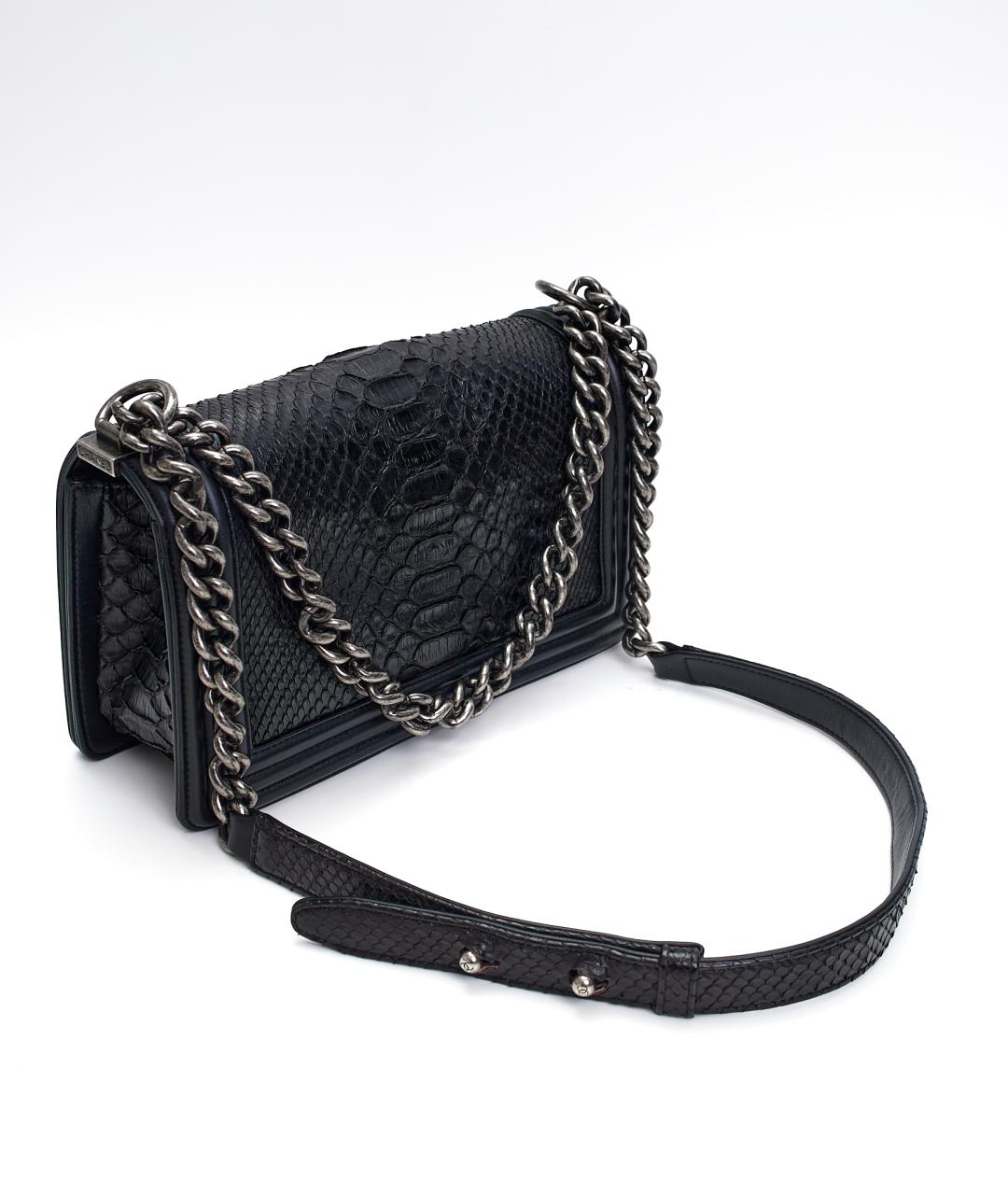 CHANEL Черная сумка через плечо из кожи питона, фото 4