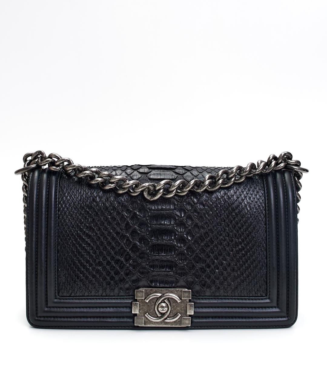 CHANEL Черная сумка через плечо из кожи питона, фото 9