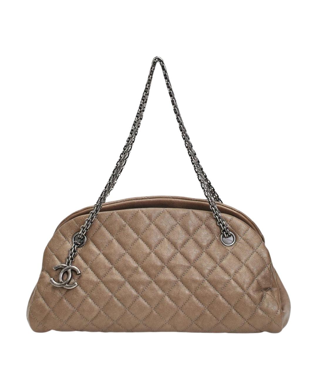 CHANEL Хаки кожаная сумка с короткими ручками, фото 1