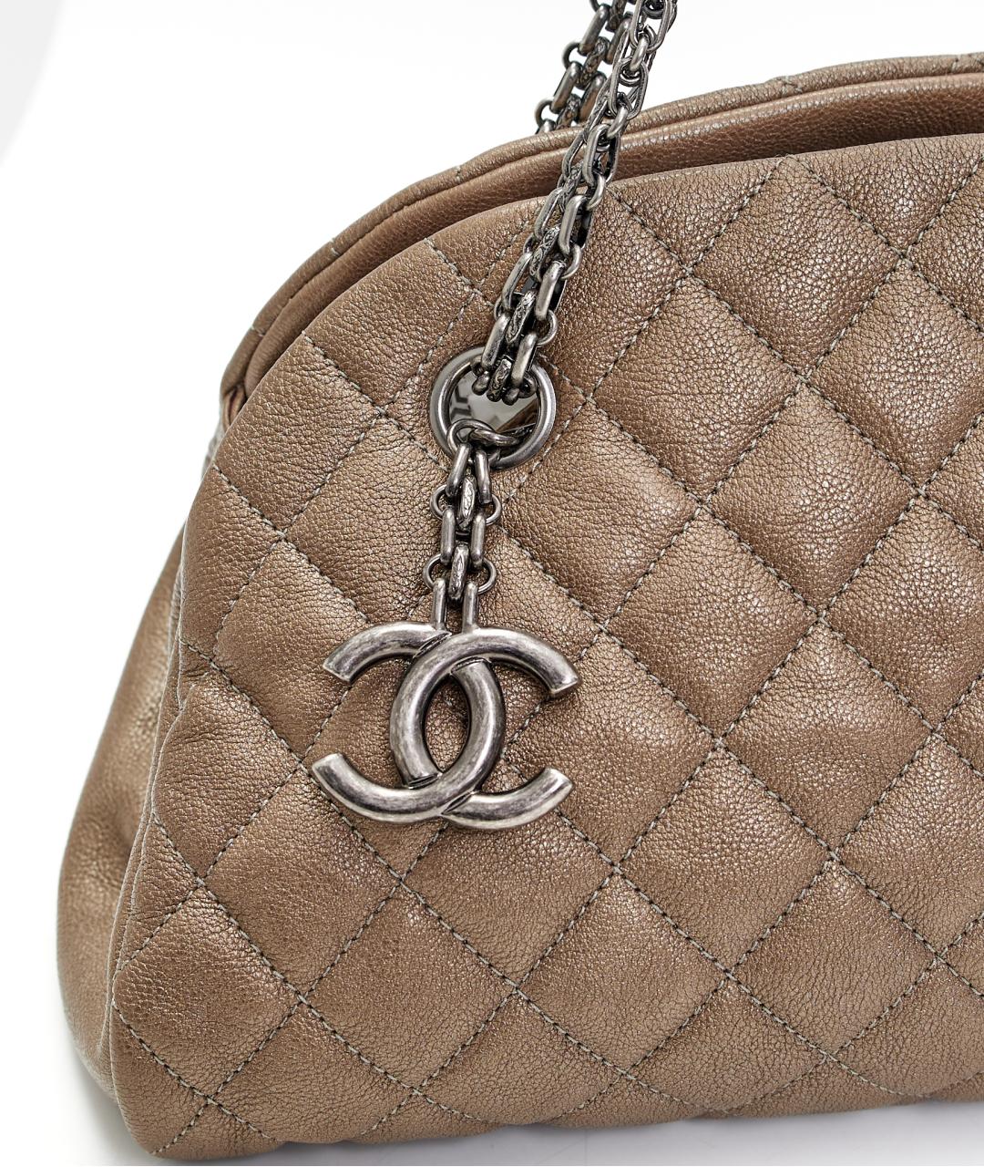CHANEL Хаки кожаная сумка с короткими ручками, фото 4
