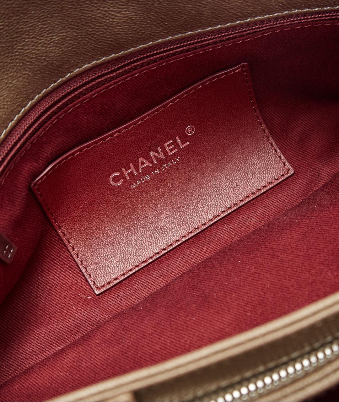 CHANEL Хаки кожаная сумка с короткими ручками, фото 6