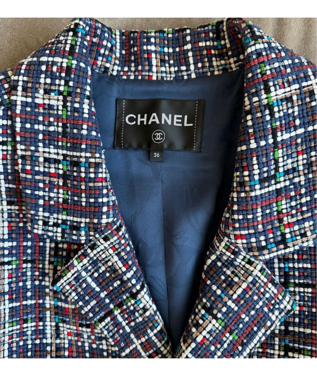 CHANEL Синий твидовый жакет/пиджак, фото 2