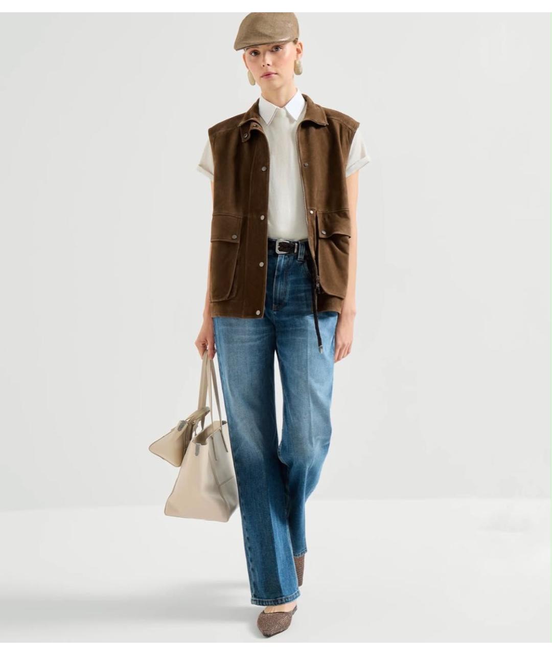 BRUNELLO CUCINELLI Синие хлопко-эластановые прямые джинсы, фото 8