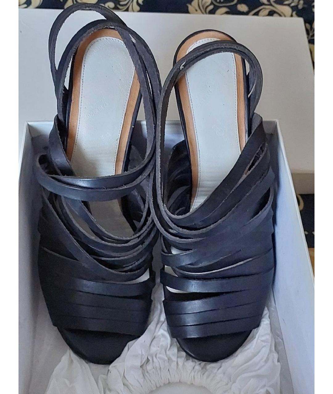 MAISON MARGIELA Черные кожаные босоножки, фото 3