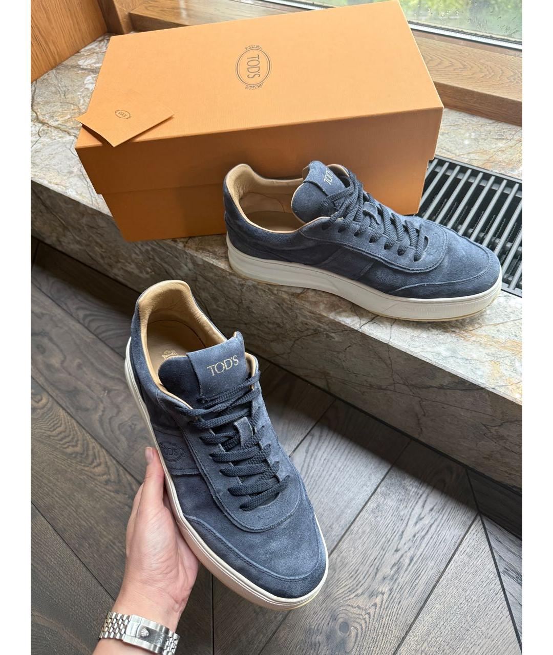 TOD'S Темно-синие замшевые низкие кроссовки / кеды, фото 2