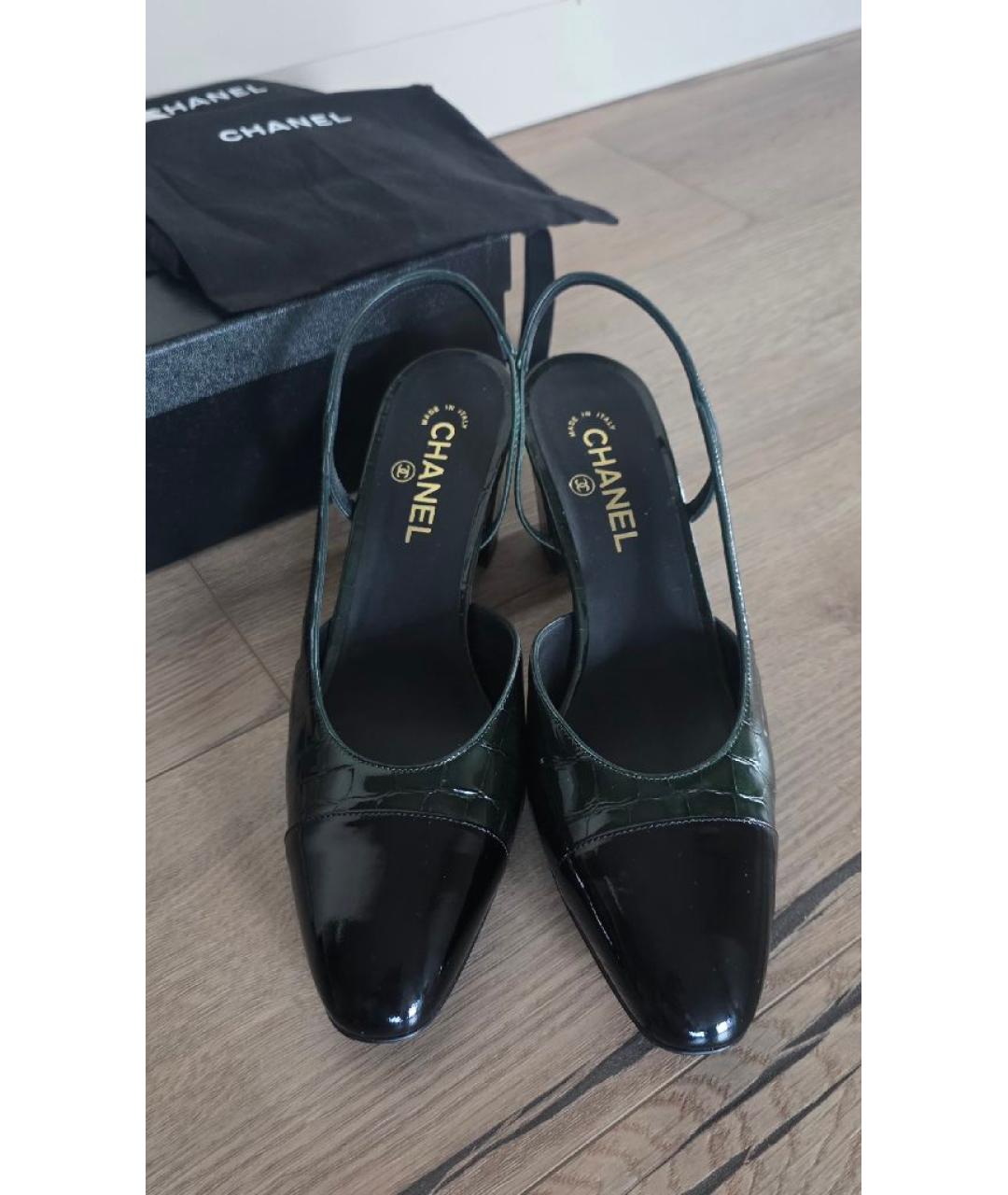 CHANEL Зеленые туфли из кожи крокодила, фото 2